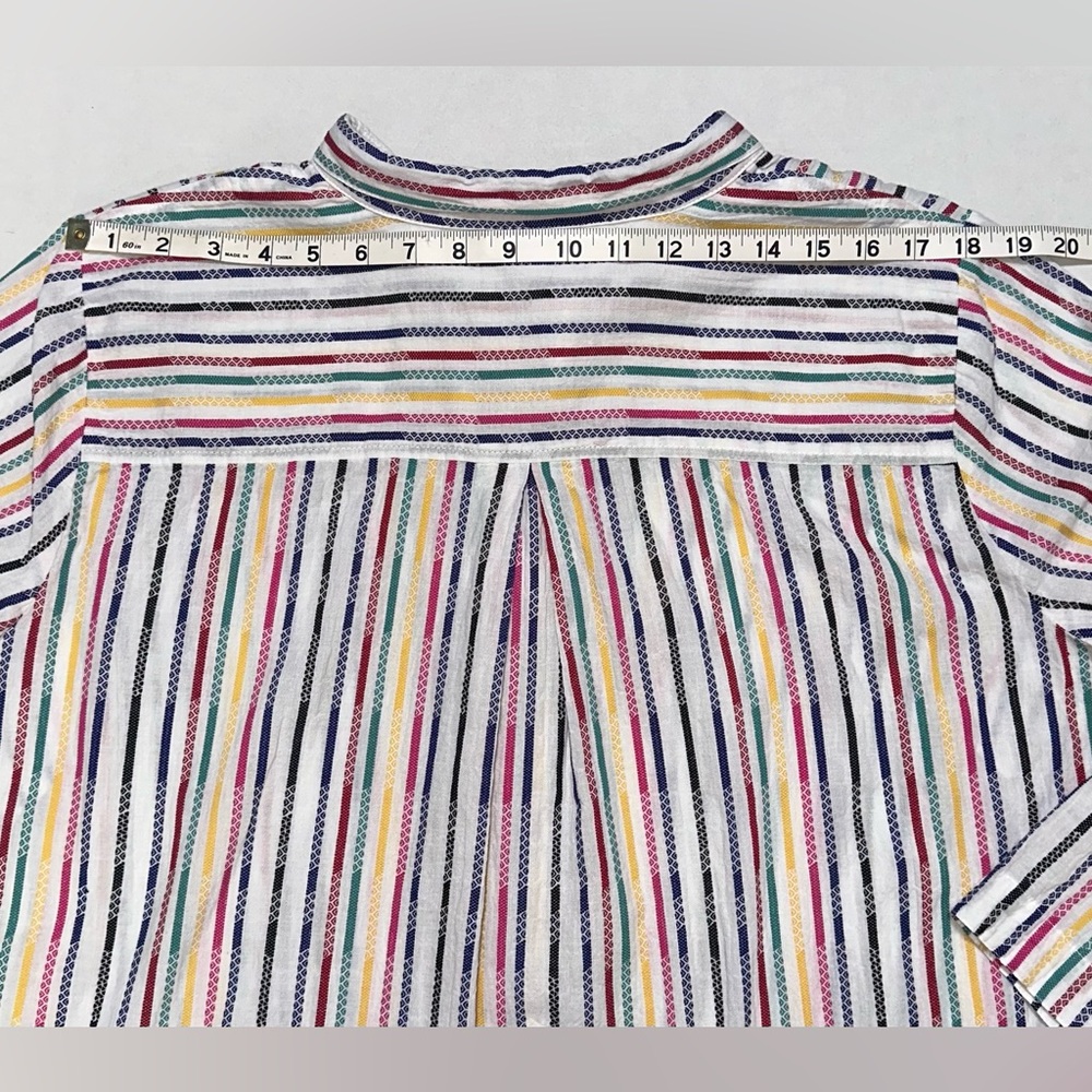 Ali Miles 1X Cotton Textured Rainbow Stripes Button Down Tunic Roll Tab Sleeve - Picture 14 of 15